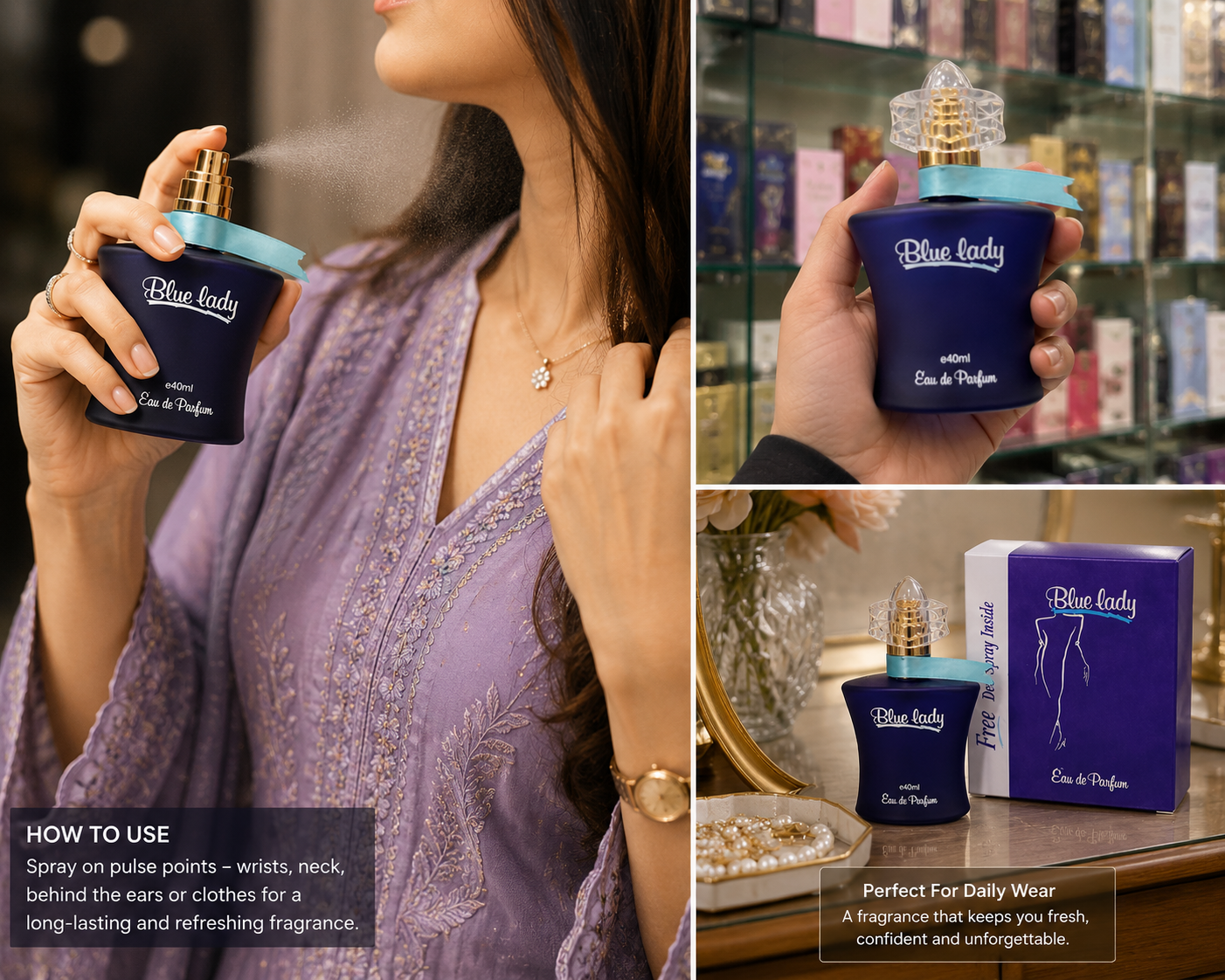 Blue Lady Eau De Parfum for Women – 40ml | Imported from UAE | Long Lasting Floral Perfume