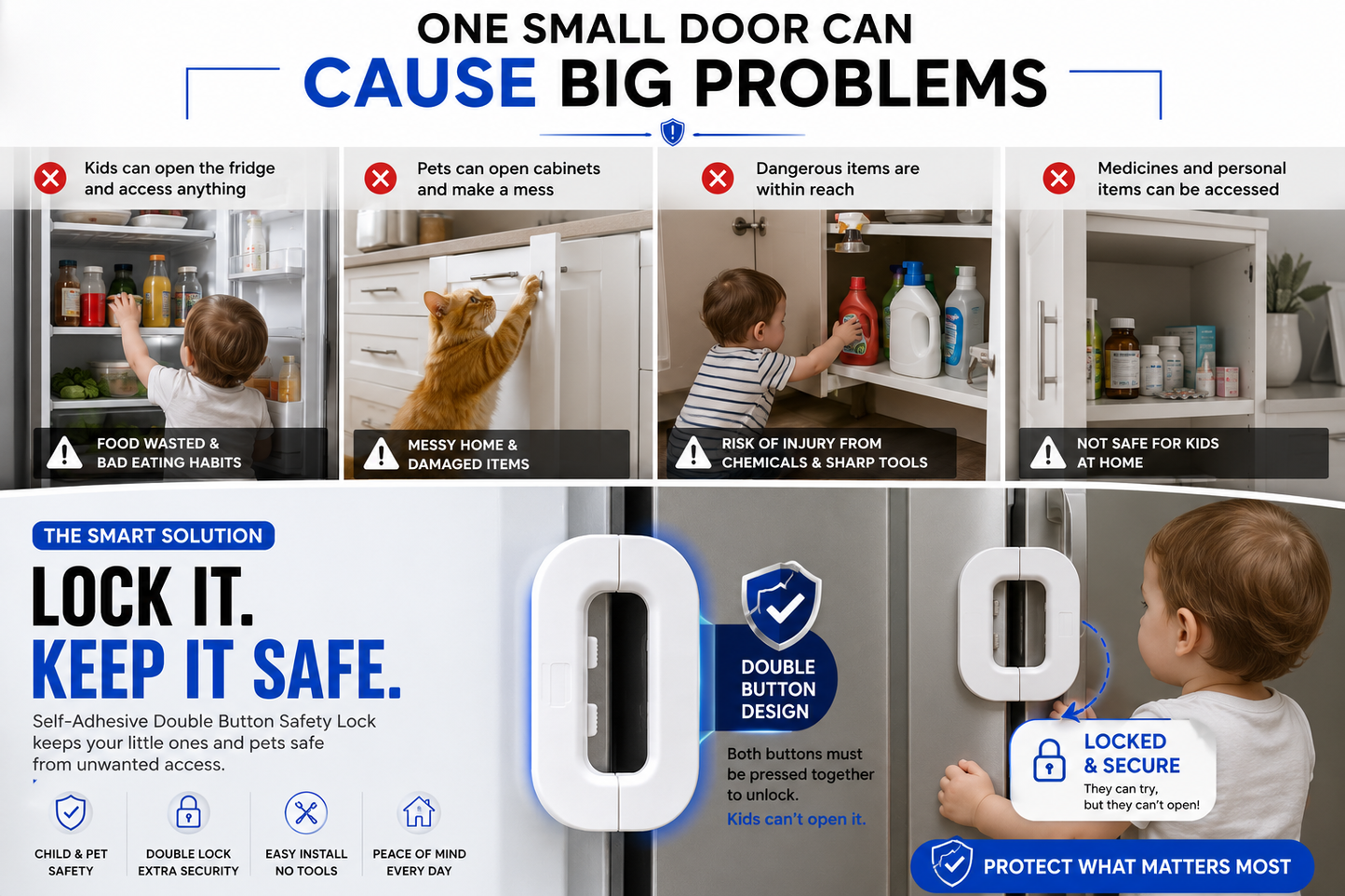 Multi-Purpose Child Safety Lock for Fridge, Cabinets & Drawers
