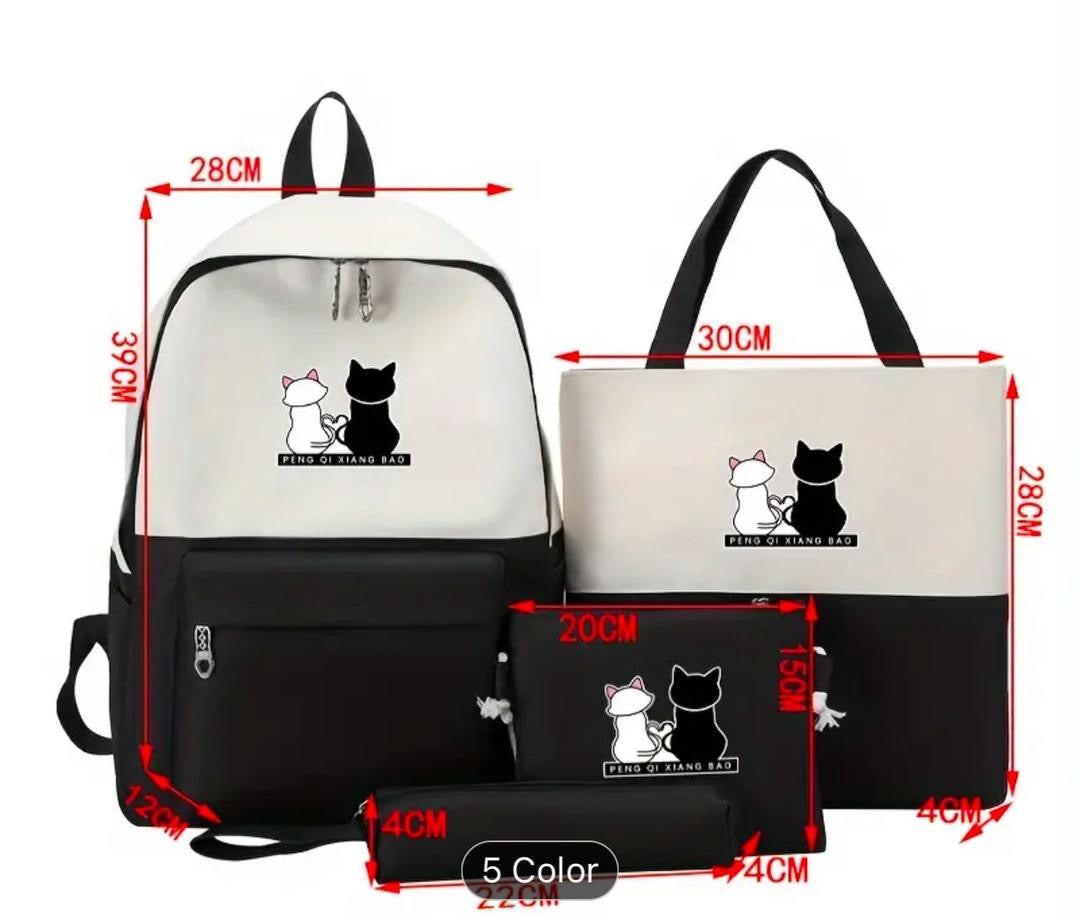 Cute Cat 5-in-1 School Bag Set for Girls