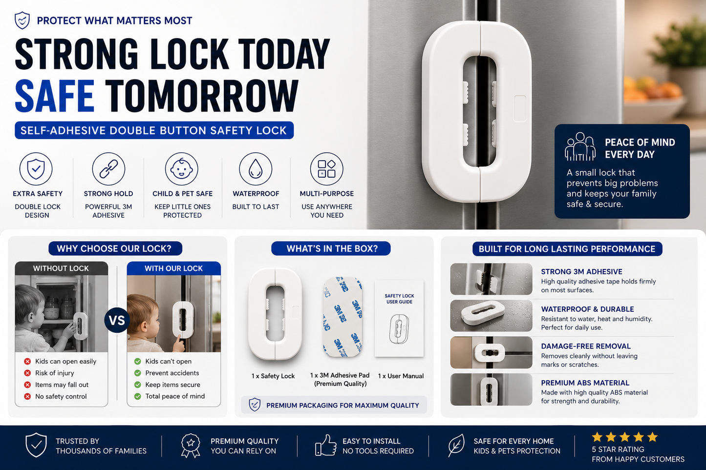 Multi-Purpose Child Safety Lock for Fridge, Cabinets & Drawers