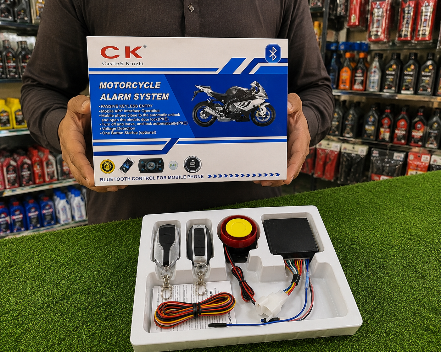 CK Universal 2-Way Motorcycle Anti-Theft Alarm System with Remote Auto Start & Smart Immobilizer