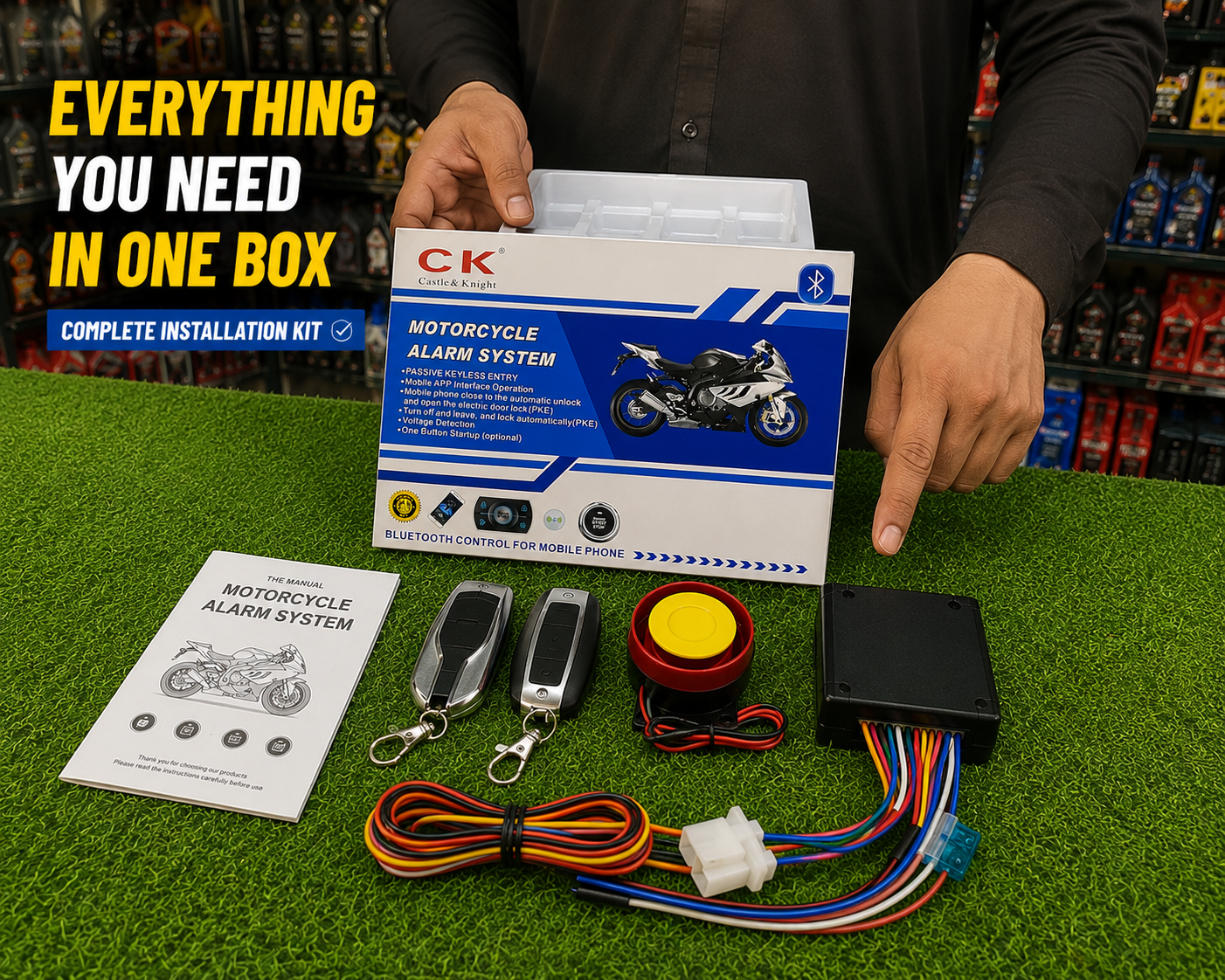 CK Universal 2-Way Motorcycle Anti-Theft Alarm System with Remote Auto Start & Smart Immobilizer